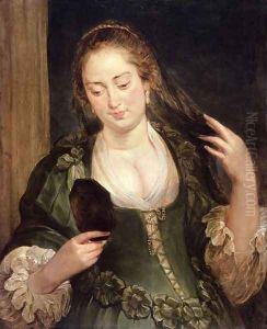 Girl with Mirror by (follower of) Rubens, Peter Paul