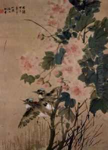 Birds on a flowering bush by Yi (Ren Bonian) Ren
