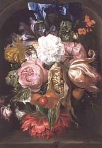 Still Life with a Swag of Fruit and Flowers hanging in a Niche by Jacob Rootius