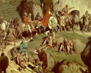 Charlemagne crossing the Alps in 773, detail of the Emperor and his retinue by Eugene Roger