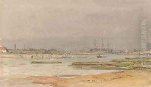 A calm day on the estuary at Portsmouth by Henry Robert Robertson