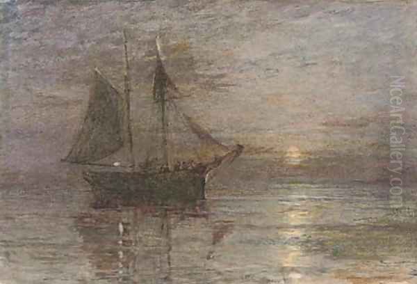 A trading brig in a calm by moonlight - view 1