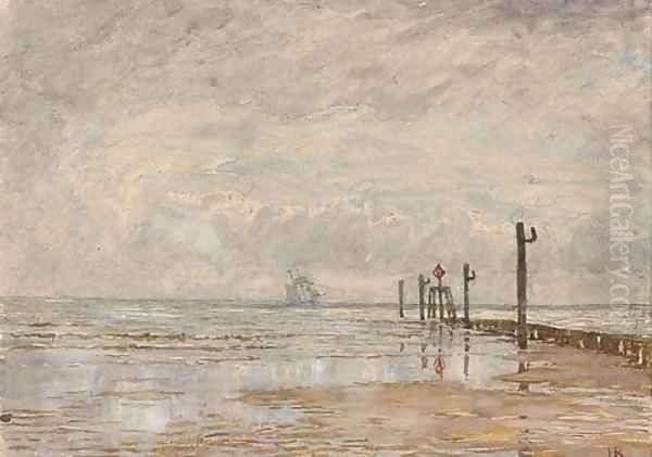 A trading schooner running inshore - view 1