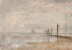 A trading schooner running inshore by Henry Robert Robertson