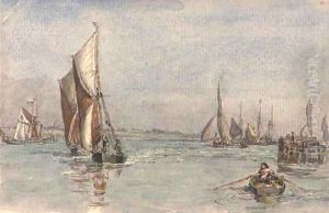 Fishing boats running into the harbour at Harwich