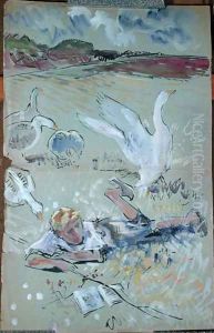 Nils guarding the geese, illustration from The Wonderful Adventures of Nils by Selma Lagerlof 1858-1940 c.1920-30