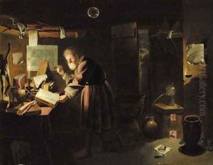 An alchemist in his study at night by David Ryckaert III