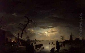 A Winter Landscape in Moonlight by Ignatius Josephus van Regemorter