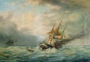 The Poland Burning at Sea in May 1840, 1860 by Francois Geoffroy Roux