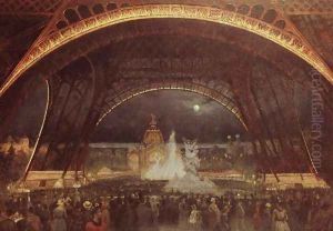 Celebration on the night of the Exposition Universelle in 1889 on the esplanade of the Champs de Mars by Francois Geoffroy Roux