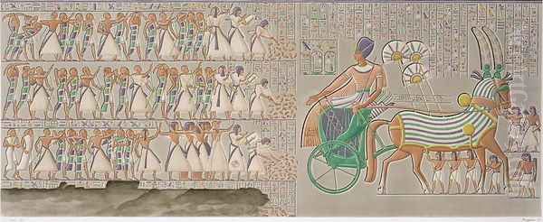 Coloured base reliefs from the south gallery of the peristyle of the palace, plate 12 from Vol II of Descriptions of Egypt, engraved by Antoine Phelippeaux b.1767 1822 - view 1