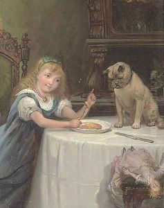 Dinner companions, a young girl with her pug by Alexander Rosell