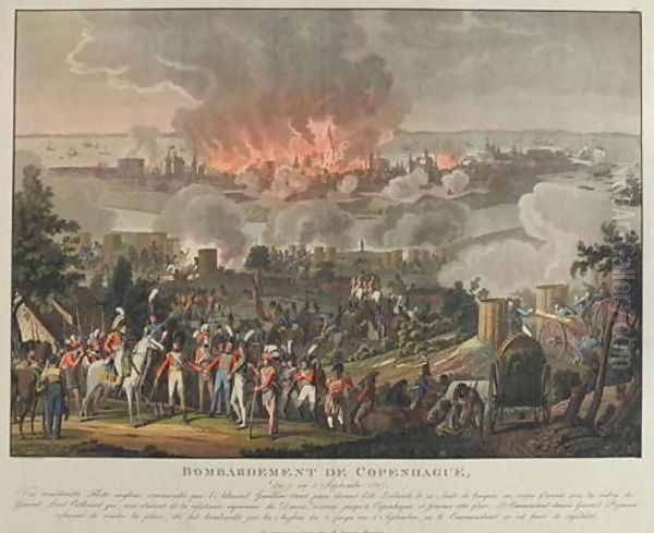Bombardment of Copenhagen, 2nd-5th September 1807, coloured aquatint by and after J. Laurent Rugendas, published by J. Laurent Rugendas, Augsburg, 1807 - view 1