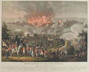 Bombardment of Copenhagen, 2nd-5th September 1807, coloured aquatint by and after J. Laurent Rugendas, published by J. Laurent Rugendas, Augsburg, 1807 by Johann Lorenz Rugendas