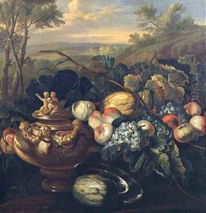 Urn and Fruit in a Landscape by (circle of) Ruoppolo, Giovanni-Battista