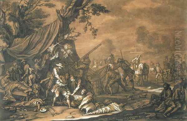 Transporting the Injured after the Battle, 1698, engraved by Christian Rugendas 1708-81 c.1740 - view 1