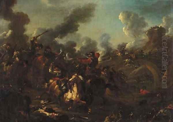 A cavalry skirmish in a landscape - view 1