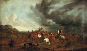 A cavalry battle by Rugendas, Georg Philipp I