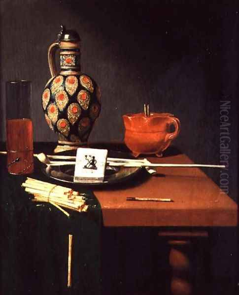 Still Life with a Stoneware Jug and Glass and Smoking Requisites - view 1