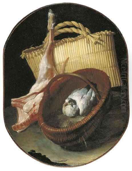 A still life with two baskets and a pigeon - view 1