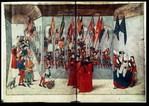 Ms. fr. 2692 fol.47v-48r Preparations for a Tournament, from a treatise