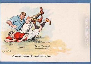 I Tried Hard To Drop Across You, football postcard, 1903 by Ralph Rowland