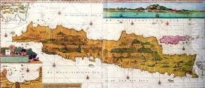 Insulae lavae, a large folding map of Java with two insets both depicting views of Batavia Jakarta Dutch, published by Gerard van Keulen, Amsterdam, c.1715 by Adrian Reland