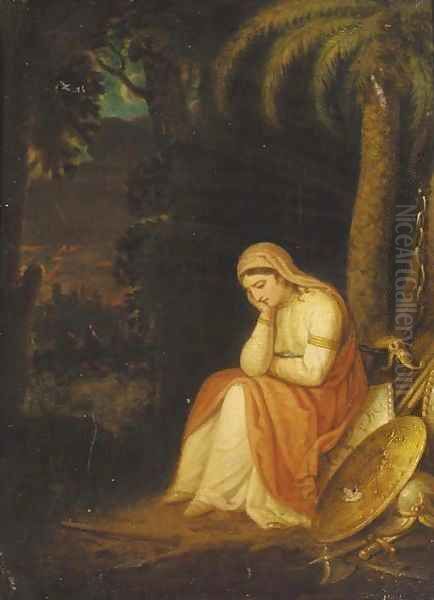 A maiden with classical trophies in a landscape - view 1