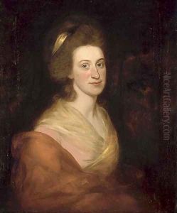 Portrait of a lady, bust-length, in a pink dress and red wrap