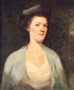 Portrait Of A Lady, Half-Length, In A White And Blue Dress by George Romney