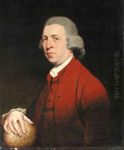 Portrait of Dr. Barkley, half length, his right hand resting on a globe