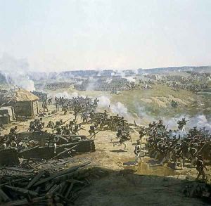Russian artillery in position, detail from the Battle of Borodino in 1812 by Frants Alekseevich Rubo