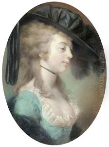 Portrait of a lady with feathered black hat thought to be the Duchess of Devonshire by John Russell