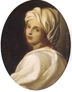 A girl in a white headdress, in a feigned oval
