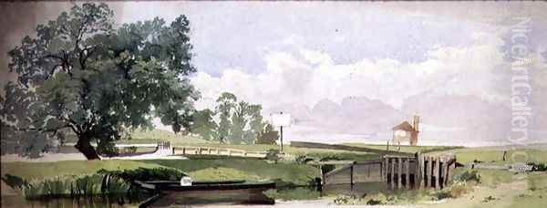 A Riverside Scene with a Lock, c.1860 - view 1