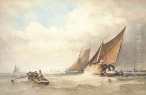 Hay barges in close quarters off the coast