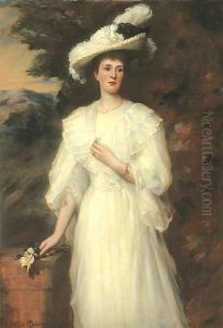 Portrait Of Edith, Lady Cunard, Three-Quarter-Length, In A White Dress by Ellis William Roberts