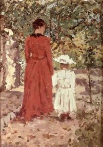 Woman and Child in the Garden, 1900 by Enrico Reycend