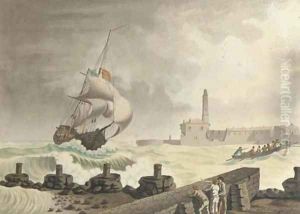 A French brig riding the swell at the entrance to the port of Cette, observed from La Pointe Richelieu by Joseph Roux