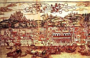 Perspective view of Venice detail from Opusculum Sanctatum Peregrinationum in Terram Sanctam, by Bernard von Breydenbach, Mainz, 1486 by Erhard Reuwich