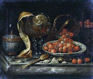 Still Life of Chinese Blue and White Bowl and Cover, Glass Roemer, Gold Spoon and Fruit by (manner of) Roestraten, Pieter Gerritsz. van