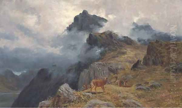 A stag and hines in a Highland landscape - view 1