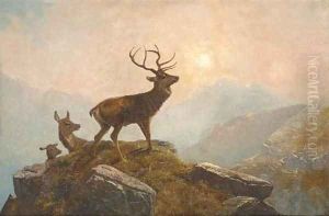 Stags in a Highland landscape 2 by Clarence Roe