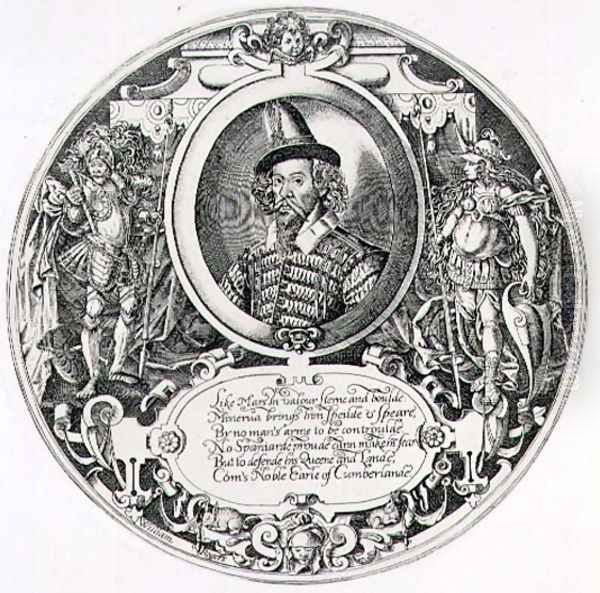 Portrait of George Clifford 1558-1605 3rd Earl of Cumberland, engraved by the artist, c.1590 - view 1