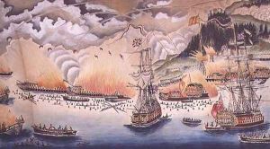 The Destruction of the Spanish Gun Boats and Floating Batteries at the Siege of Gibraltar by the Governor General Eliott, September 13th 1782, 1822