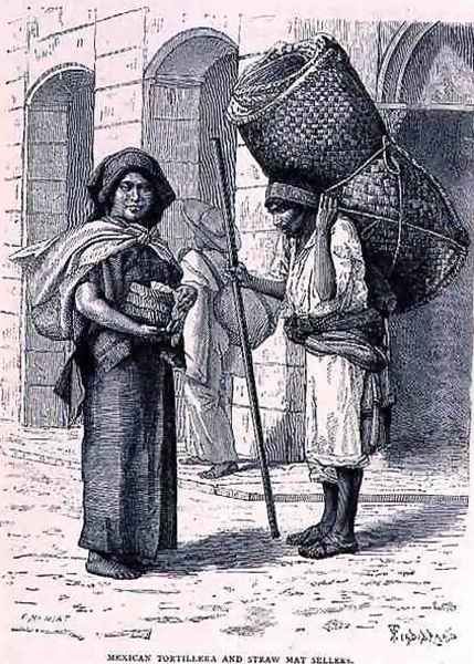 Mexican Tortillera and Straw Mat Seller, from The Ancient Cities of the New World, by Claude-Joseph-Desire Charnay, pub. 1887 - view 1