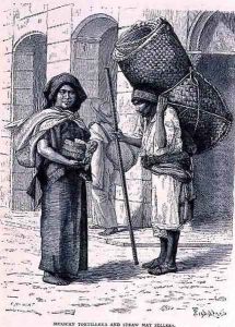 Mexican Tortillera and Straw Mat Seller, from The Ancient Cities of the New World, by Claude-Joseph-Desire Charnay, pub. 1887 by Ronjat, Etienne
