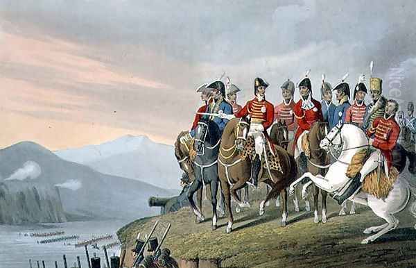 The Duke of Wellington and his Staff Crossing the Bidassoa and Entering France, 1813, engraved by Matthew Dubourg fl.1813-20 from Historic, Military and Naval Anecdotes, pub. by Edward Orme 1774-c.1820 1818 - view 1