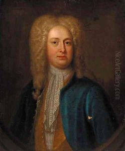 Portrait of a gentleman, quarter-length, in a blue coat and gold waistcoat, feigned oval