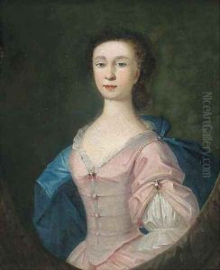 Portrait of Alice Bill, half-length, in a pink dress and blue wrap, in a feigned oval by Jonathan Richardson